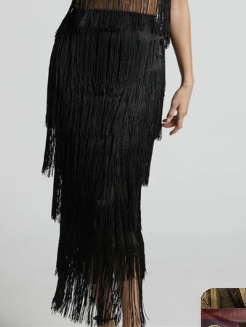 Showpo Amalee Maxi Fringe Skirt Flapper Elastic Waist Black S/2 NWT